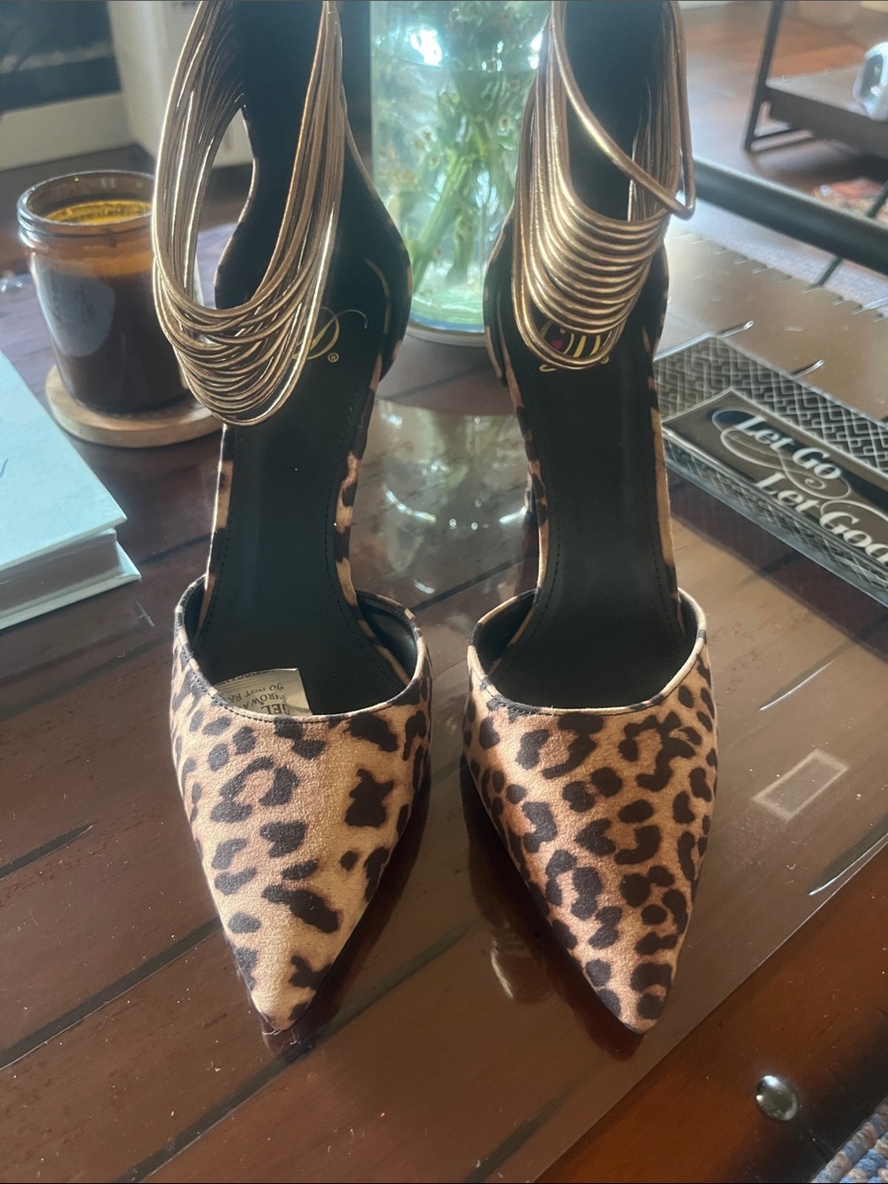 BRAND NEW Leopard Print Pointed-Toe Ankle Strap Heels - Brown